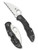 Spyderco Delica 4 folding knife with thumb hole - shown open presentation side and closed pocket clip side.  Satin VG-10 stainless steel, wharncliffe style, serrated edge blade.  Black FRN handle.  Model C11FSWCBK.
