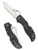 Spyderco Stretch 2 folding knife with thumb hole - shown open presentation side and closed pocket clip side.  Satin VG-10 stainless steel plain edge blade.  Black FRN handle.  Model C90PBK2.