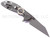 Rick Hinderer Knives Gearhead XM-24 Wharncliffe folding knife with thumb stud and flipper tab - shown open lock side.  Working Finish M390 stainless steel plain edge blade.  FDE G-10 handle with Working Finish lock side.  Model K3023SGW00.
For reference only.