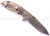 Rick Hinderer Knives Horse Head Logo Fatty XM-18 3.5" Harpoon Tanto folding knife with thumb stud and flipper tab - shown open lock side.  Stonewash S35VN stainless steel plain edge blade.  Black G-10 handle with stonewash lock side.  Model K2506SGS00.
For reference only.