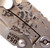 Rick Hinderer Knives Horse Head Logo Fatty XM-18 3.5" Harpoon Tanto folding knife with thumb stud and flipper tab - close up of horse head logo.  Stonewash S35VN stainless steel plain edge blade.  Black G-10 handle with stonewash lock side.  Model K2506SGS00.
For reference only.