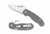 Spyderco Para 3 Sprint Run folding knife with thumb hole - shown open presentation side and closed pocket clip side.  Satin Cru-Wear steel plain edge blade.  Gray G-10 handle.  Model C223GPGYCW.
For reference only.