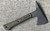 RMJ Tactical Mini Jenny tomahawk - shown out of sheath obverse.  Tungsten Cerakote 80CRV2 steel plain edge head.  Dirty Olive G-10 handle.  
For reference only.