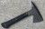 RMJ Tactical Mini Jenny tomahawk - shown out of sheath obverse.  Tungsten Cerakote 80CRV2 steel plain edge head.  Black G-10 handle.  
For reference only.
