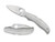 Spyderco Kopa Sprint Run folding knife with thumb hole - shown open obverse and closed reverse.  Satin VG-10 stainless steel plain edge blade. Stainless steel handle.  Model C92P.