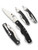 Spyderco Clipitool folding knife multitool with thumb hole - shown blade open presentation side, closed pocket clip side, bottle opener open presentation side, and bottle opener pocket clip side.  Satin 8Cr13MoV stainless steel plain edge blade.  Black G-10 handle.  Model C208GP.