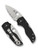 Spyderco Lil' Native Back Lock folding knife with thumb hole - shown open presentation side and closed pocket clip side.  Satin S30V stainless steel serrated edge blade.  Black G-10 handle.  Model C230MBGS.