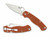 Spyderco Paramilitary 2 Sprint Run folding knife with thumb hole - shown open presentation side and closed pocket clip side.  Satin REX 45 steel plain edge blade.  Orange G-10 handle.  Model C81GPBORE2.
For reference only.