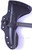 RMJ Tactical S13 Shrike tomahawk - shown close up of head in sheath obverse.  Tungsten Cerakote 80CRV2 steel plain edge head.  Coyote rubber handle.  