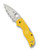 Spyderco Native 5 Salt folding knife with thumb hole - shown open presentation side.  Satin MagnaCut stainless steel serrated edge blade.  Yellow FRN handle.  Model C41SYL5.