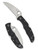 Spyderco Endura 4 folding knife with thumb hole - shown open presentation side and closed pocket clip side.  Satin VG-10 stainless steel, wharncliffe style, serrated edge blade.  Black FRN handle.  Model C10FSWCBK.