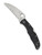 Spyderco Endura 4 folding knife with thumb hole - shown open presentation side.  Satin VG-10 stainless steel, wharncliffe style, serrated edge blade.  Black FRN handle.  Model C10FSWCBK.