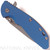 Rick Hinderer Knives XM-24 Spanto folding knife with thumb stud and flipper tab - shown closed presentation side.  Working Finish 20CV stainless steel plain edge blade.  Blue G-10 handle with Battle Blue lock side.  Model K3003SGW00.