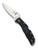 Spyderco Endela folding knife with thumb hole - shown open presentation side.  Satin VG-10 stainless steel serrated edge blade.  Black FRN handle.  Model C243SBK.