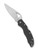 Byrd Harrier 2 folding knife with thumb slot - shown open presentation side.  Satin 8Cr13MoV stainless steel plain edge blade.  Black G-10 handle.  Model BY01GP2.