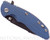 Rick Hinderer Knives XM-18 3.5" Harpoon Spanto folding knife with thumb stud and flipper tab - shown closed presentation side.  Black stonewash S35VN stainless steel plain edge blade.  Blue - black G-10 handle with stonewash black lock side.  Model K2552SGD00.