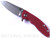 Rick Hinderer Knives Skinny XM-18 3.0" Sheepsfoot folding knife with thumb stud and flipper tab - shown open presentation side.  Stonewash 20CV stainless steel plain edge blade.  Red G-10 handle with stonewash lock.  Model K1101SSGS00.
