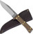 Condor Tool and Knife Lifeland Hunter fixed blade knife - shown out of sheath obverse with sheath in background.  440C stainless steel plain edge blade.  Wood handle.  Model CTK103-4.5-4C.