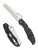 Byrd Knives Cara Cara 2 Rescue folding knife with thumb slot - shown both open presentation side and closed pocket clip side.  Satin 8Cr13MoV stainless steel serrated edge blade.  Black G-10 handle.  Model BY17SBK2.