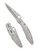 Spyderco Police folding knife with thumb hole - shown both open presentation side and closed pocket clip side.  Satin VG-10 stainless steel serrated edge blade.  Stainless steel handle.  Model C07S.