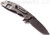 Rick Hinderer Knives XM-18 3.5" Slicer folding knife with thumb stud and flipper tab - shown open lock side.  Stonewash 20CV stainless steel plain edge blade.  Black G-10 handle with stonewash titanium lock side.  Model K2012SGS00.