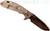 Rick Hinderer Knives Vintage Series XM-24 Spear Point folding knife with thumb stud and flipper tab - shown open lock side.  Black O-1 steel plain edge blade.  Smooth Walnut handle with Battle Green lock side.  Model K3083S0VT00.
For reference only.