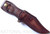 Rick Hinderer Knives Vintage Series The Ranch Harpoon Spanto fixed blade knife - brown leather sheath only shown obverse.  Black O-1 steel plain edge blade.  Wood handle.  Model K605R2S0VT. 
For reference only.