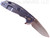 Rick Hinderer Knives XM-18 3.5" Spanto folding knife with thumb stud and flipper tab - shown open lock side.  Stonewash 20CV stainless steel plain edge blade.  Blue - black G-10 handle with stonewash blue lock side.  Model K2002SGSBL.