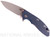 Rick Hinderer Knives XM-18 3.5" Spanto folding knife with thumb stud and flipper tab - shown open presentation side.  Working Finish 20CV stainless steel plain edge blade.  Blue - black G-10 handle with Battle Blue lock side.  Model K2002SGWBL.