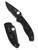 Spyderco Tenacious folding knife with thumb hole - shown open presentation side and closed pocket clip side.  Black 8Cr13MoV stainless steel combo edge blade.  Black FRN handle.  Model C122PSBBK.