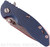 Rick Hinderer Knives XM-18 3.5" Spear Point folding knife with thumb stud and flipper tab - shown closed presentation side.  Stonewash 20CV stainless steel plain edge blade.  Blue - black G-10 handle with stonewash lock side.  Model K2082SGS00.