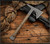 RMJ Tactical Ragnarok 14 tomahawk - shown out of sheath reverse.  Tungsten Cerakote 80CRV2 steel plain edge head.  Hyena Brown G-10 handle.  Model T-R14-TU-HB.