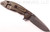 Rick Hinderer Knives XM-18 3.5" Spear Point folding knife with thumb stud and flipper tab - shown open lock side.  Stonewash 20CV stainless steel plain edge blade.  FDE G-10 handle with stonewash bronze lock side.  Model K2082SGS00.