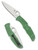 Spyderco Endura 4 folding knife with thumb hole - shown open presentation side and closed pocket clip side.  Satin VG-10 stainless steel plain edge blade.  Green FRN handle.  Model C10FPGR.