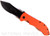 Emerson Knives Market Skinner BTS folding knife with thumb disk and Emerson Wave opener - shown open presentation side.  Black 154CM stainless steel combo edge blade.  Orange G-10 handle.  Model MS-BTS-OR.