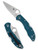 Spyderco Delica 4 folding knife with thumb hole - shown open presentation side and closed pocket clip side.  Satin K390 steel plain edge blade.  Blue FRN handle.  Model C11FPK390.