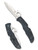 Spyderco Endura 4 folding knife with thumb hole and Emerson Wave Opener - shown open presentation side and closed pocket clip side.  Satin VG-10 stainless steel plain edge blade.  Gray FRN handle.  Model C10PGYW.