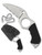 Spyderco Swick 5 Large fixed blade knife - shown out of sheath obverse and in sheath obverse.  Satin LC200N stainless steel serrated edge blade.  Black G-10 handle.  Model FB14S5.
