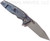 Rick Hinderer Knives Eklipse Harpoon Tanto folding knife with thumb stud and flipper tab - shown open lock side.  Working Finish 20CV stainless steel plain edge blade.  Black G-10 handle with Battle Blue lock side.  Model K4054SGW00.