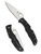 Spyderco Endura 4 folding knife with thumb hole - shown open presentation side and closed pocket clip side.  Satin VG-10 stainless steel plain edge blade.  Black FRN handle.  Model C10FPBK.