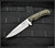 RMJ Tactical Sparrow fixed blade knife - shown out of sheath reverse.  Stonewash Nitro-V stainless steel plain edge blade.  Dirty Olive G-10 handle.
For reference only.