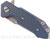 Rick Hinderer Knives Half Track Slicer folding knife with flipper tab - shown closed presentation side.  Stonewash 20CV stainless steel plain edge blade.  Blue - black G-10 handle with Battle Blue titanium lock side.  Model K2009SGS00.