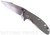 Rick Hinderer Knives XM-18 3.5" Harpoon Spanto folding knife with thumb stud and flipper tab - shown open presentation side.  Stonewash 20CV stainless steel plain edge blade.  OD green - black G-10 handle with stonewash lock side.  Model K2552SGS00.