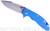 Rick Hinderer Knives XM-18 3.5" Harpoon Spanto folding knife with thumb stud and flipper tab - shown open presentation side.  Working Finish 20CV stainless steel plain edge blade.  Blue G-10 handle with Battle Blue lock side.  Model K2552SGW00.