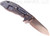 Rick Hinderer Knives XM-24 Sheepsfoot folding knife with thumb stud and flipper tab - shown open lock side.  Stonewash 20CV stainless steel plain edge blade.  Blue - black G-10 handle with stonewash blue lock side.  Model K3073SGS00.
