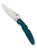 Spyderco Police 4 folding knife with thumb hole - shown open presentation side.  Satin K390 steel plain edge blade.  Blue FRN handle.  Model C07FP4K390.