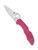 Spyderco Delica 4 folding knife with thumb hole - shown open presentation side.  Satin S30V stainless steel plain edge blade.  Pink FRN handle.  Model C11FPPNS30V.