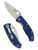 Spyderco Tenacious folding knife with thumb hole - shown open presentation side and closed pocket clip side.  Satin S35VN stainless steel plain edge blade.  Blue FRN handle.  Model C122PBL.