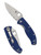 Spyderco Tenacious folding knife with thumb hole - shown open presentation side and closed pocket clip side.  Satin S35VN stainless steel combo edge blade.  Blue FRN handle.  Model C122PSBL.
