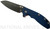Rick Hinderer Knives XM-24 Sheepsfoot folding knife with thumb stud and flipper tab - shown open presentation side.  Battle Black 20CV stainless steel plain edge blade.  Blue - black G-10 handle with Battle Black lock side.  Model K3073SGD00.
